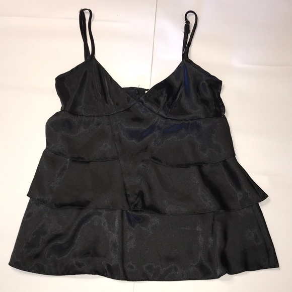 Necessary Objects Dressy Flowy Black Spaghetti Straps Ruffle Blouse Top Sz S - Picture 2 of 5